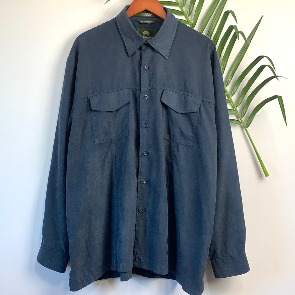 Vintage Weatherproof Navy Suede Feel Long Sleeve Button Up Size Large